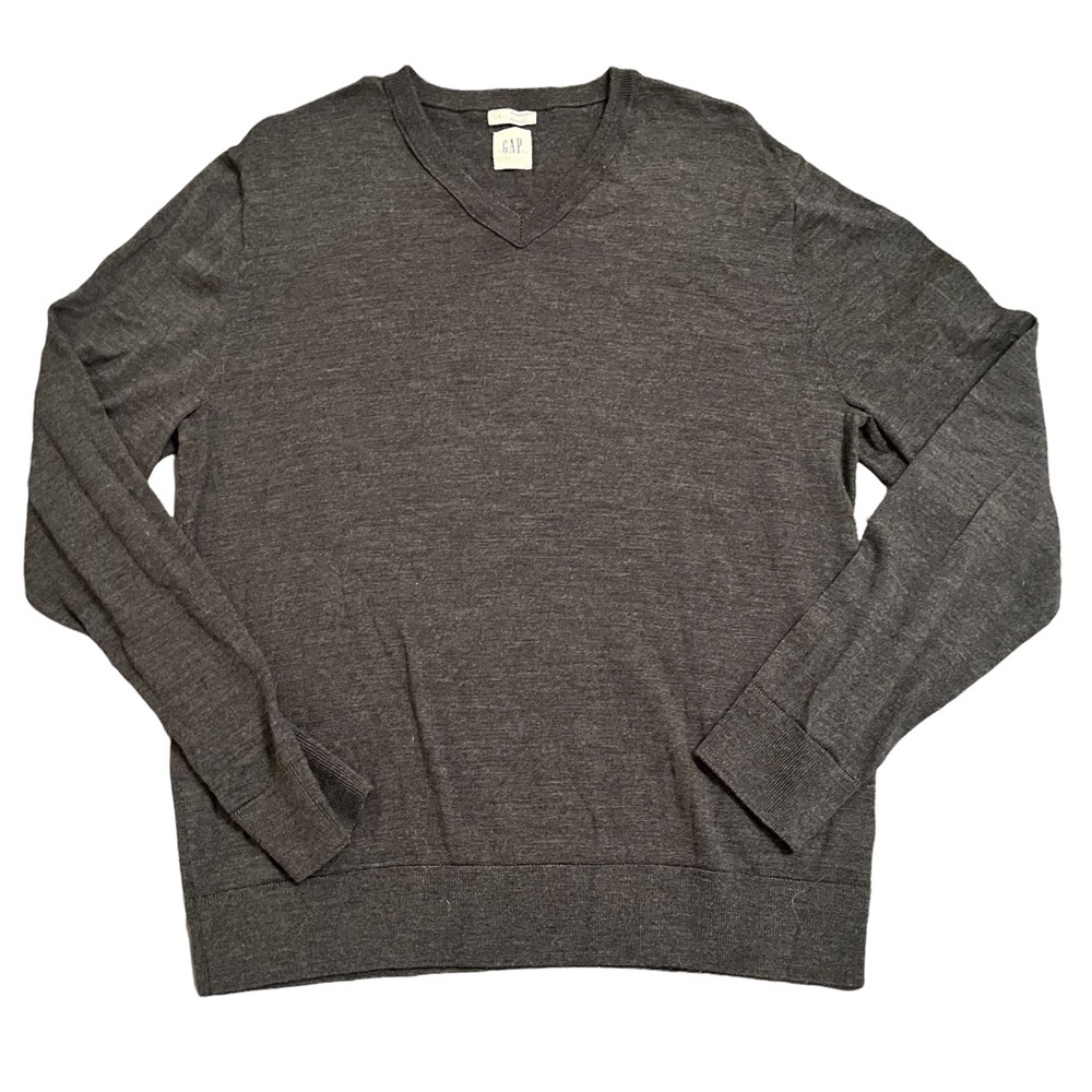 Gap Mens Sweater Merino Wool V neck Gray Size Large